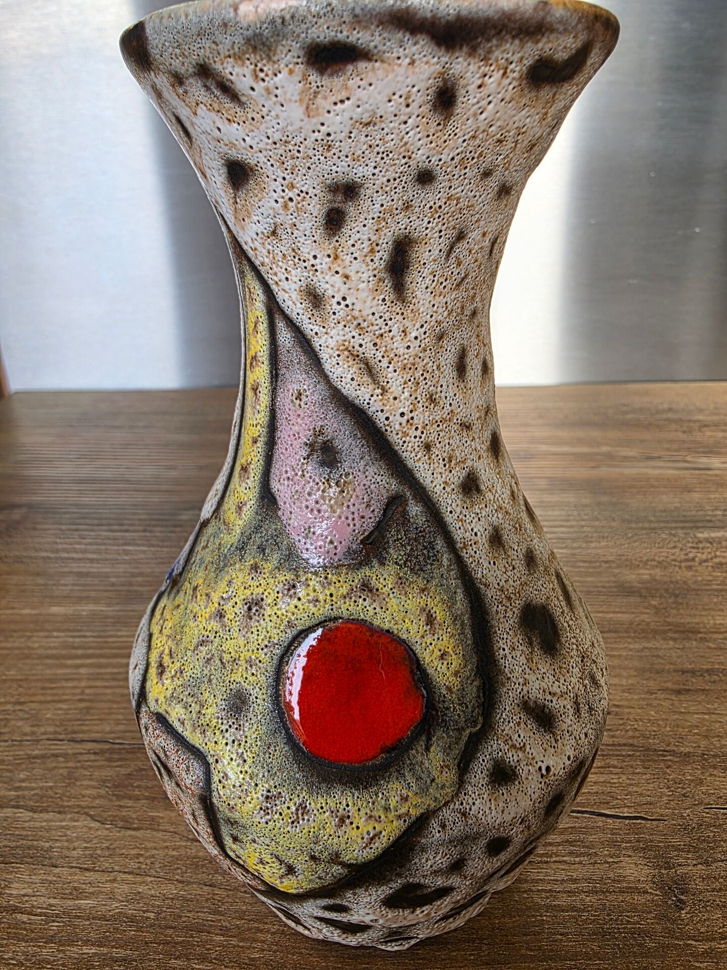 Vase Marius Bessone fat lava Vallauris 1950s sea foam & enamels H 16