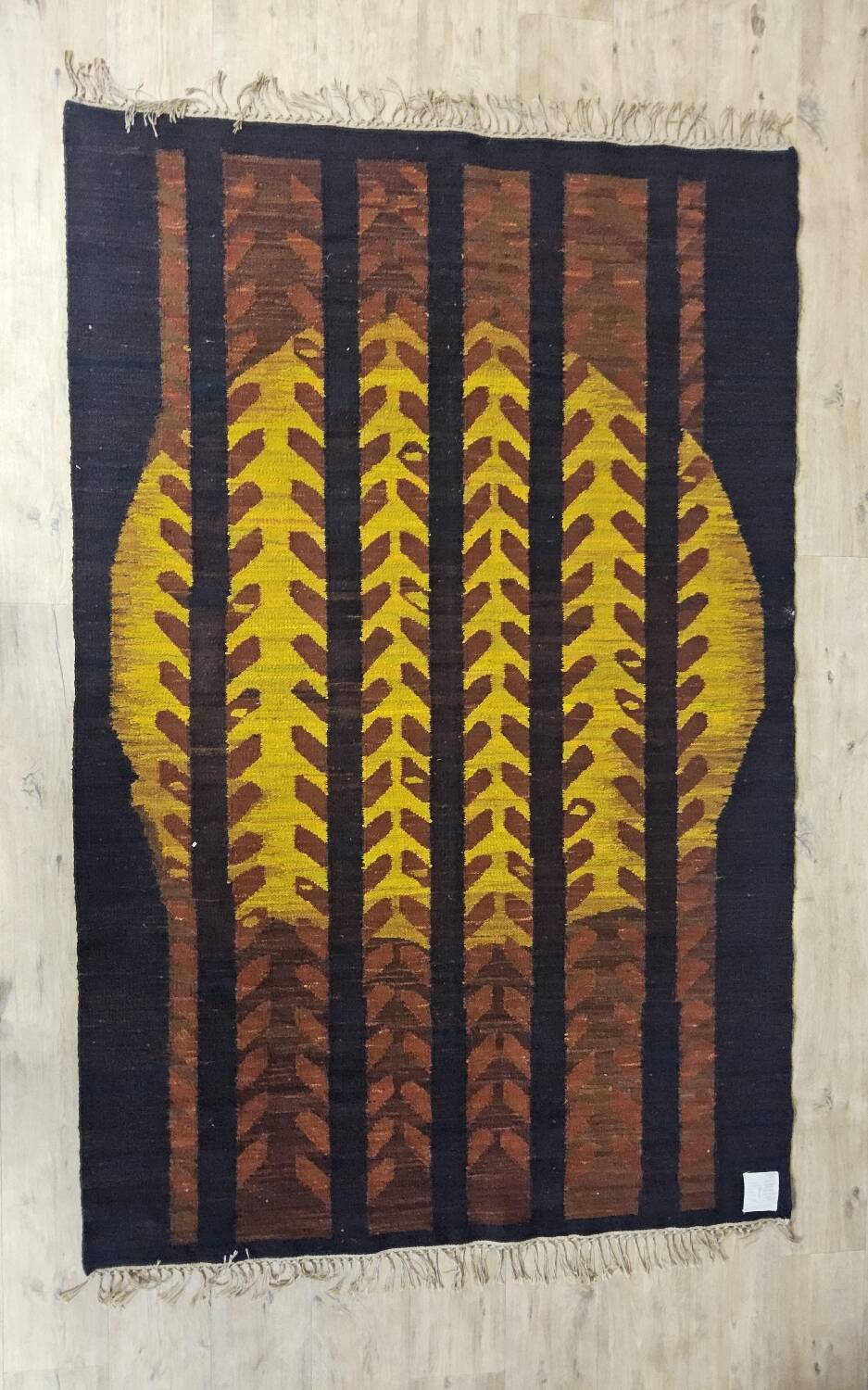 Tapis kilim en laine vintage design Maria Janowska (Zachód) coucher de soleil