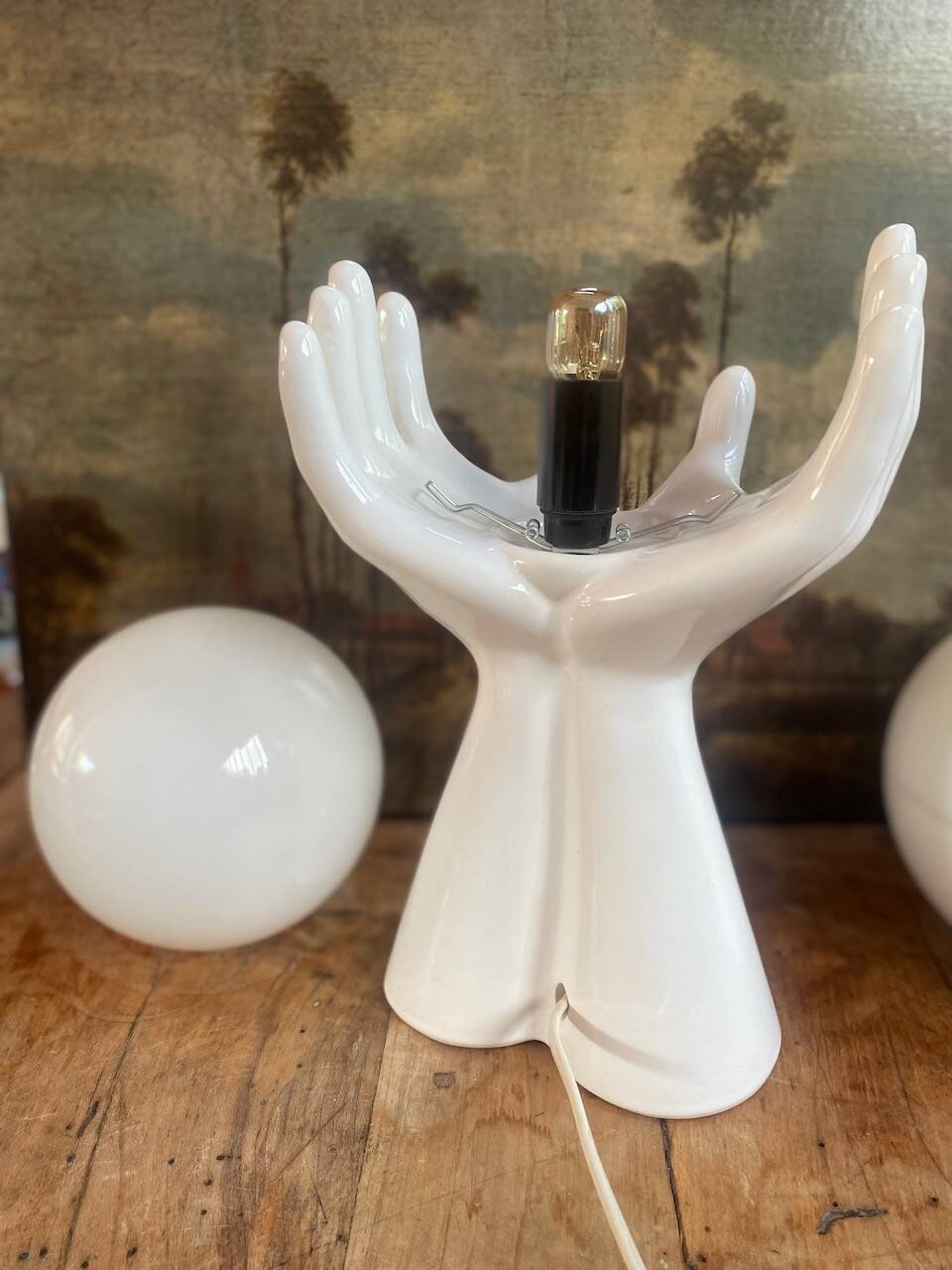 vintage ceramic and opaline hand lamp