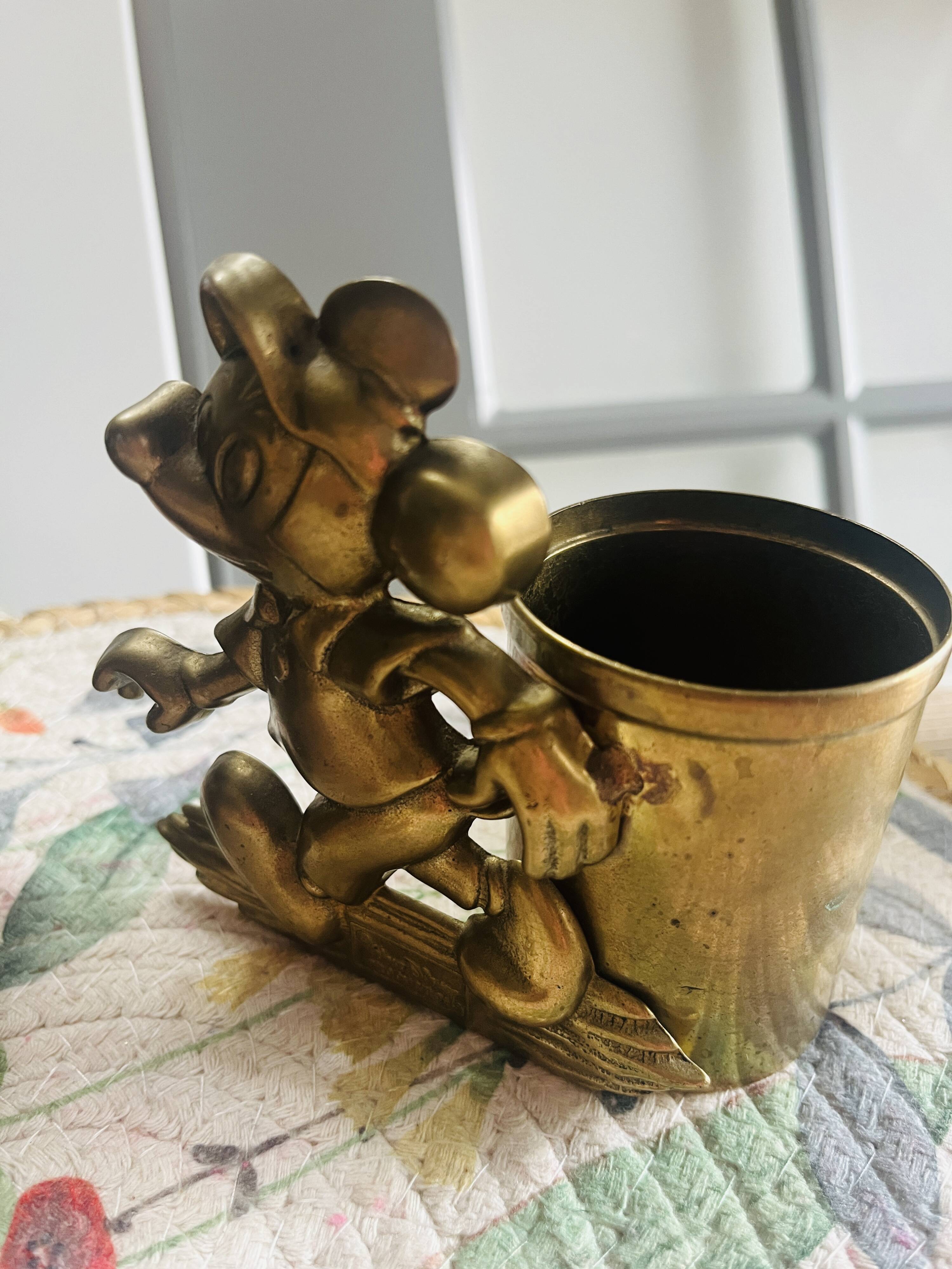 Rare brass yellow Disney pencil holders. 1960p