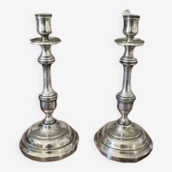 Pair of Flambeaux candlesticks in solid silver 20th century