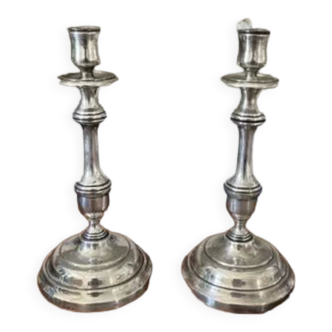Pair of Flambeaux candlesticks in solid silver 20th century