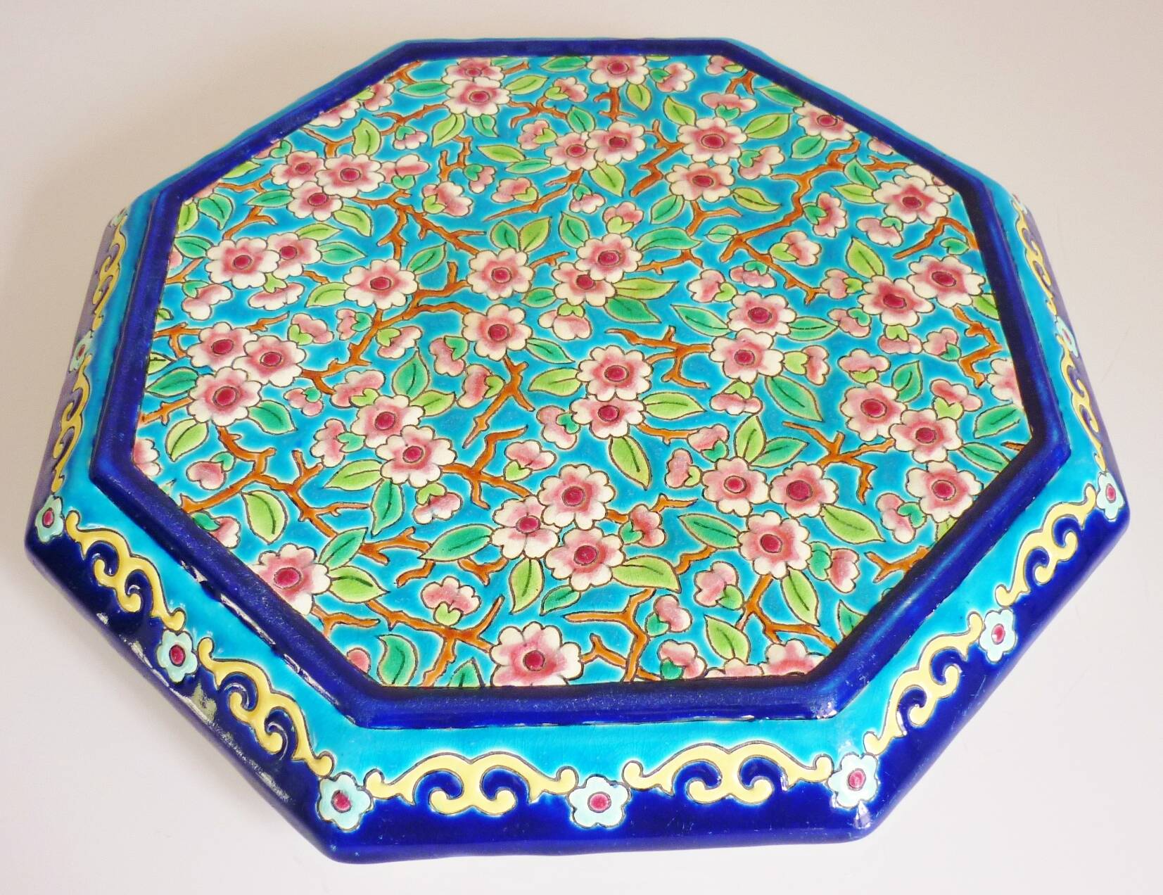 Glazed ceramic trivet, Longwy enamels, art deco