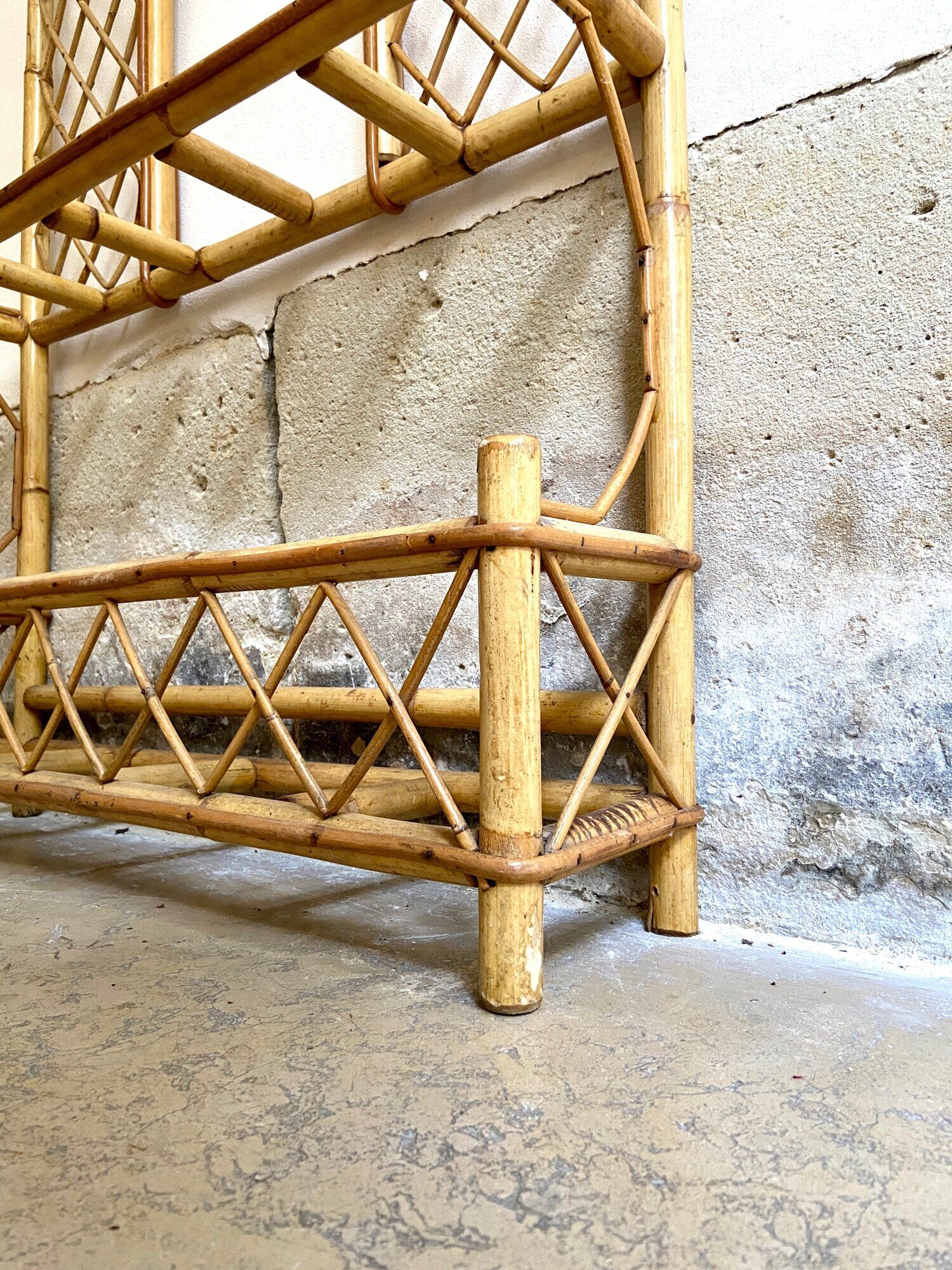 Wall-mounted coat rack with mirror and umbrella stand, 1950s-60s