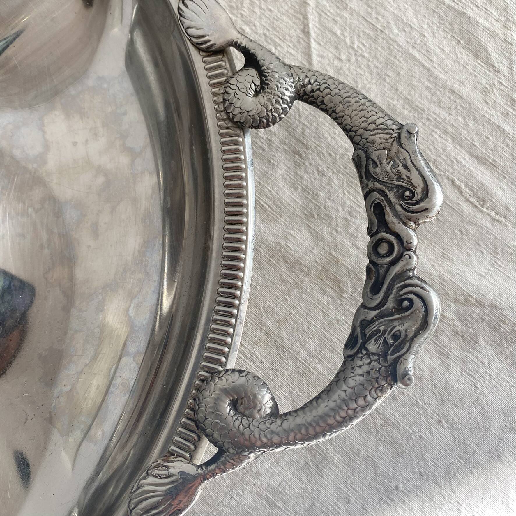 Stainless steel dish Jean Couzon with fish handles