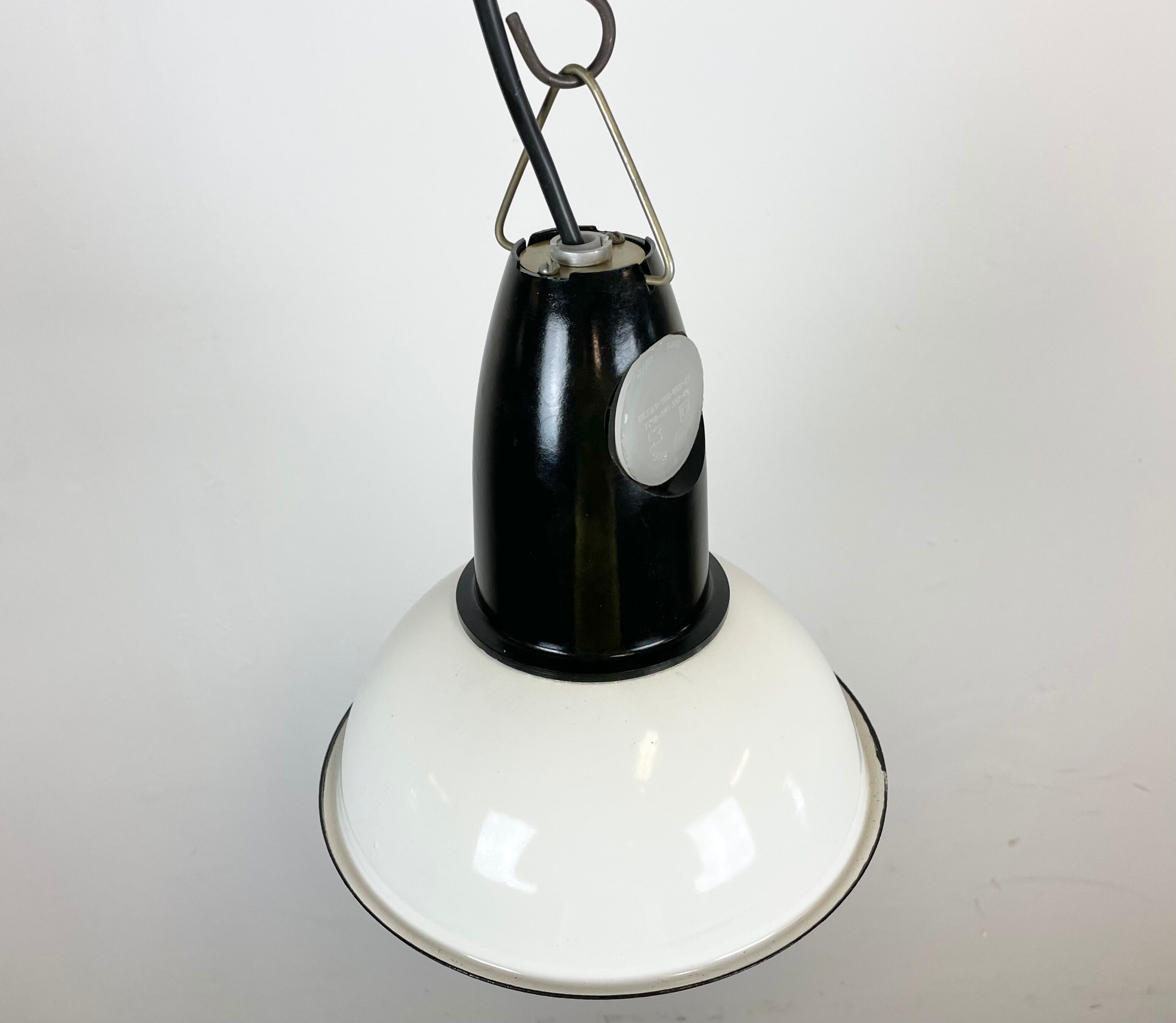 Industrial soviet white enamel pendant light, 1960s