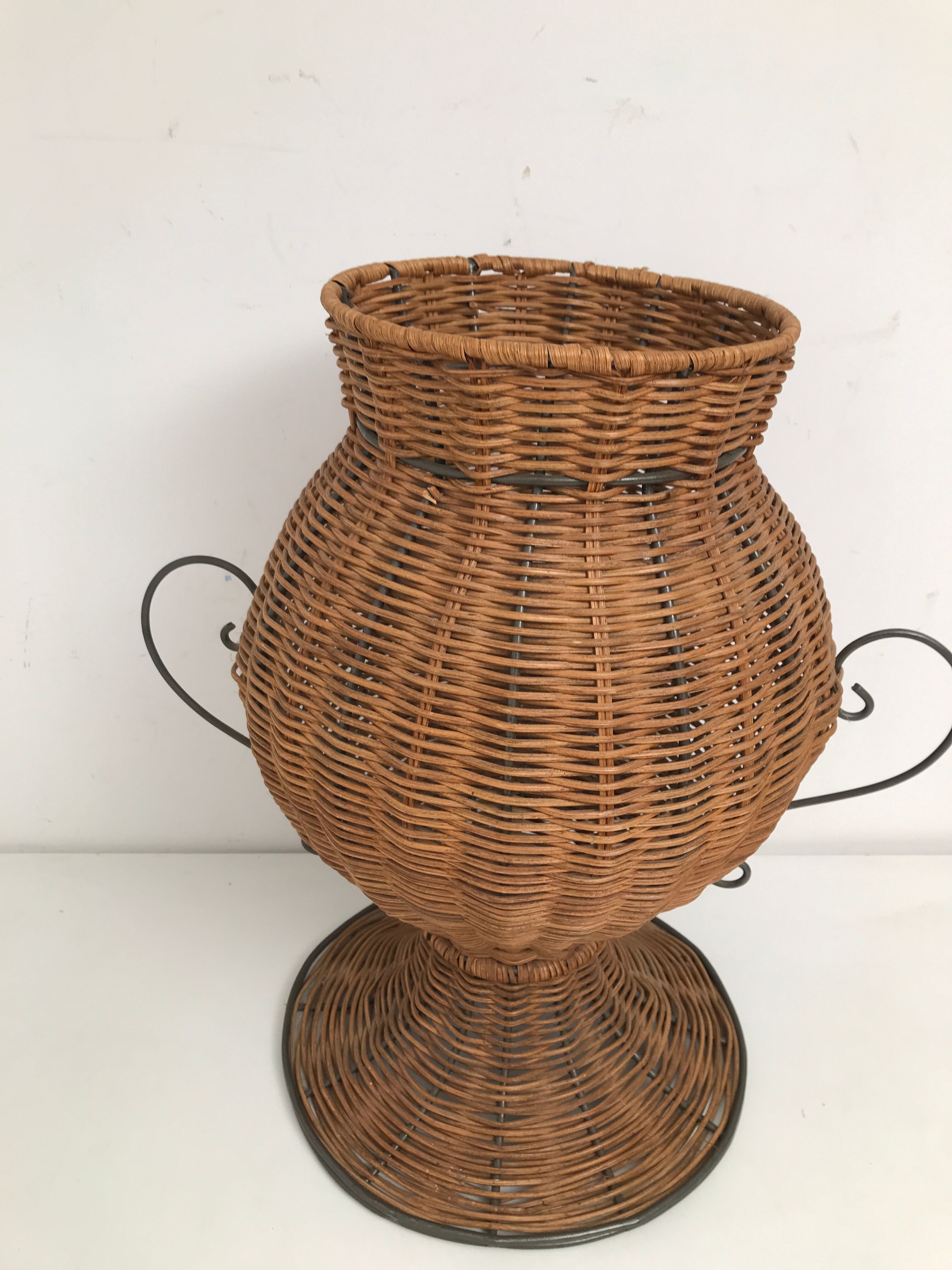 Vintage wrought iron wicker plant holder