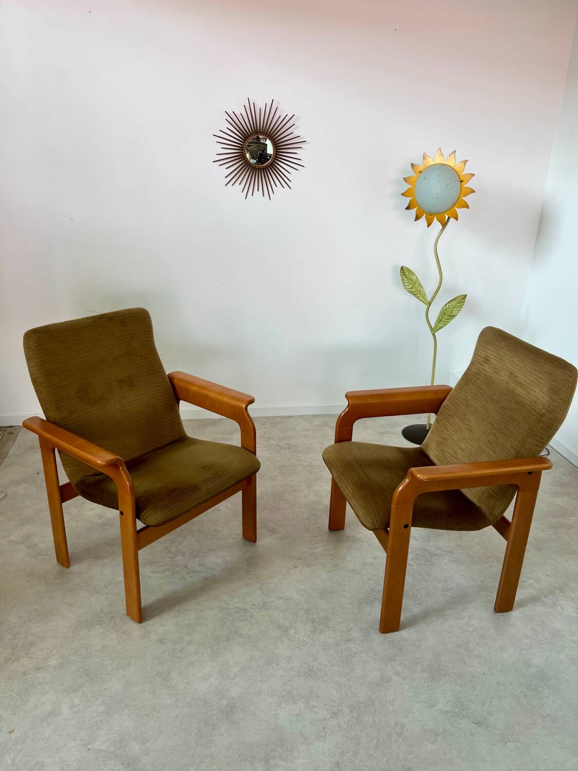 Set of 2 bridge armchairs from the 70s design Bruno Rey vintage solid beech
