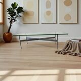 Vintage chrome coffee table / coffee table with glass