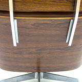 Fauteuil lounge et ottoman en cuir et bois plié des années 60/70