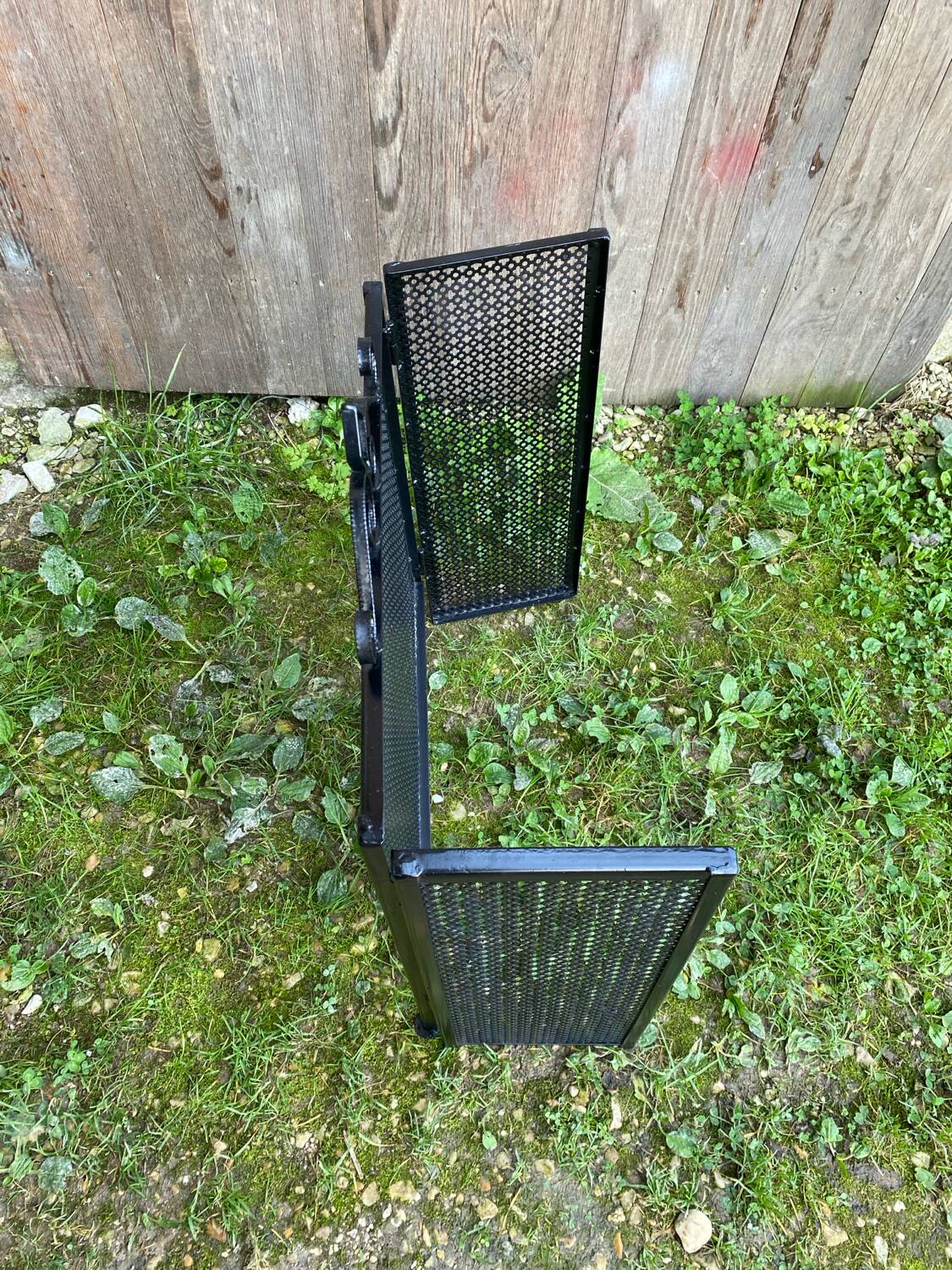 Fireplace screen black metal perforated sheet 3 vintage leaves