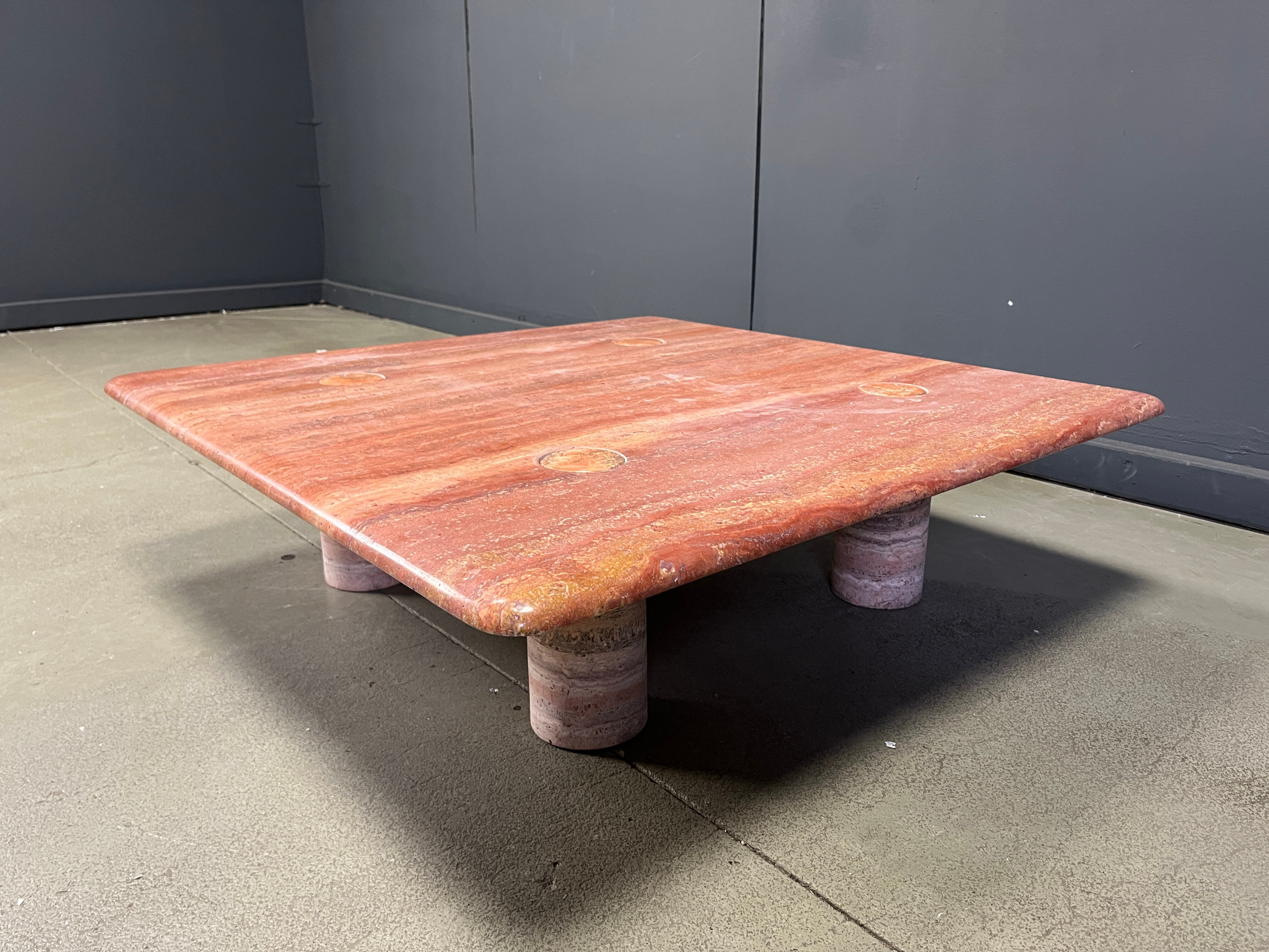 Angelo Mangiarotti red travertine coffee table for Up&Up, Italy