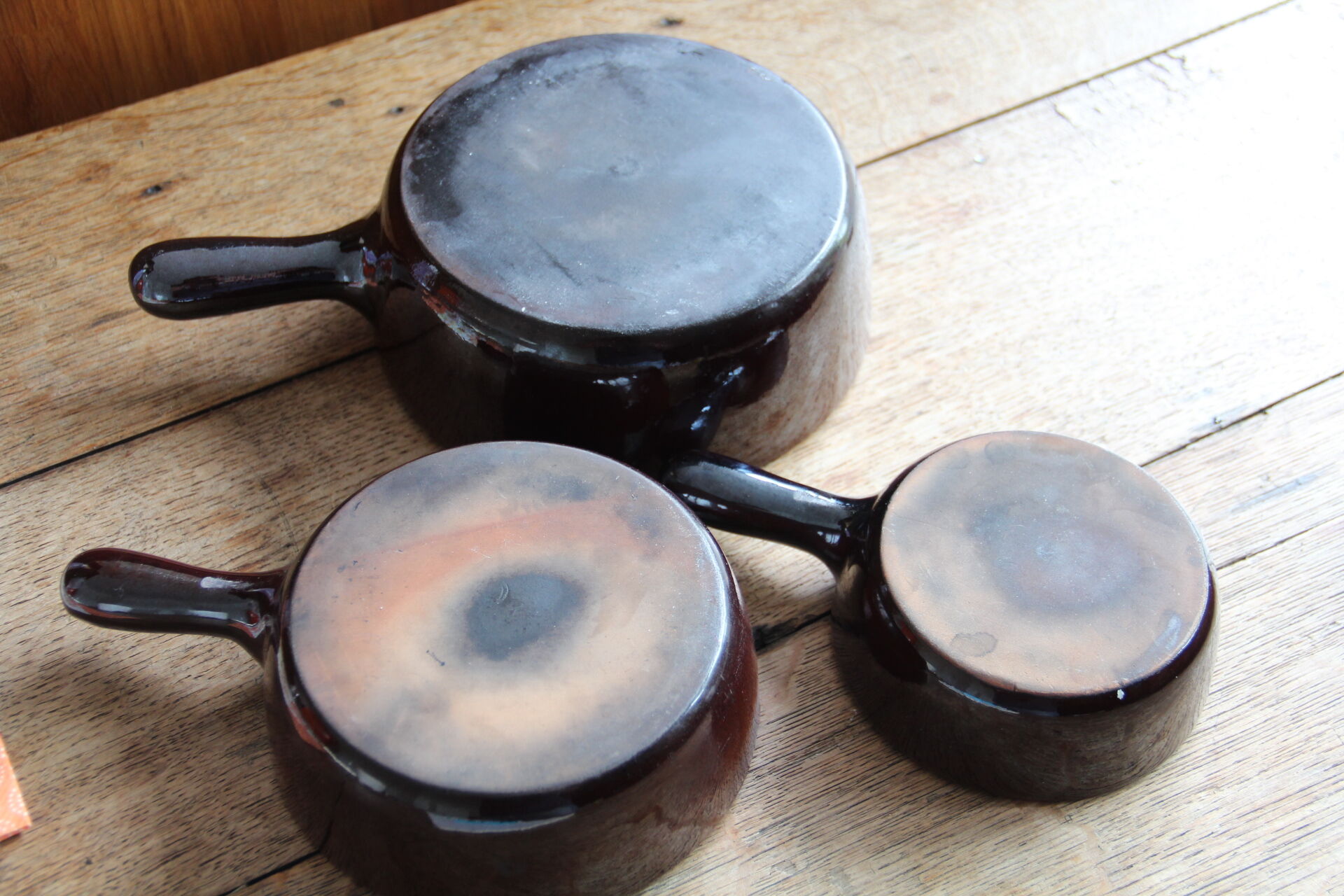 Set of 3 glazed terracotta caquelons