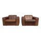 Ensemble de fauteuils en cuir marron vintage, années 1970.