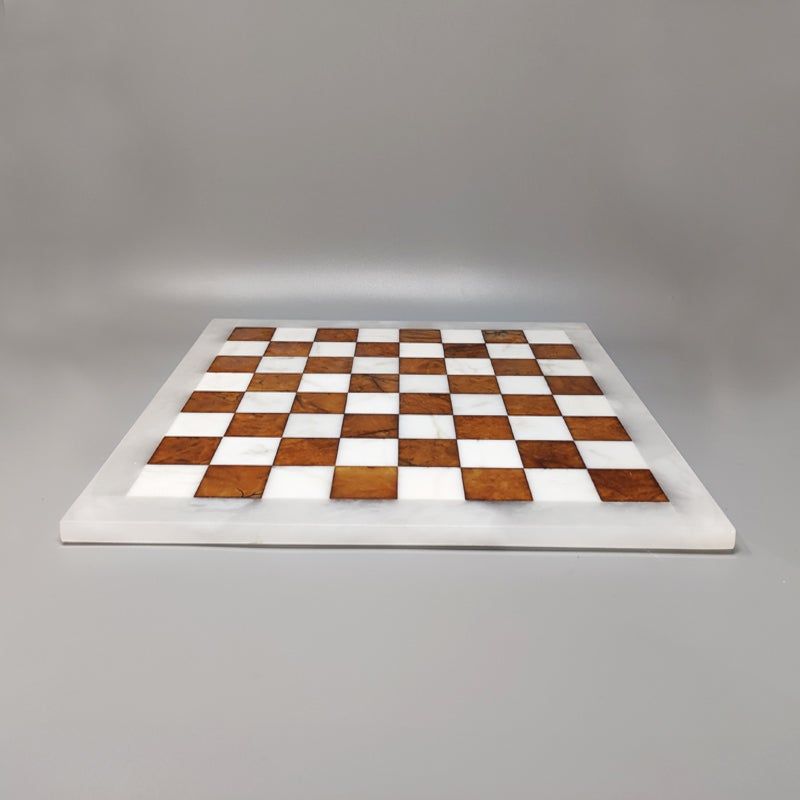 1970s Brown and White Chess Set in Volterra Alabaster Handmade Made in Italy