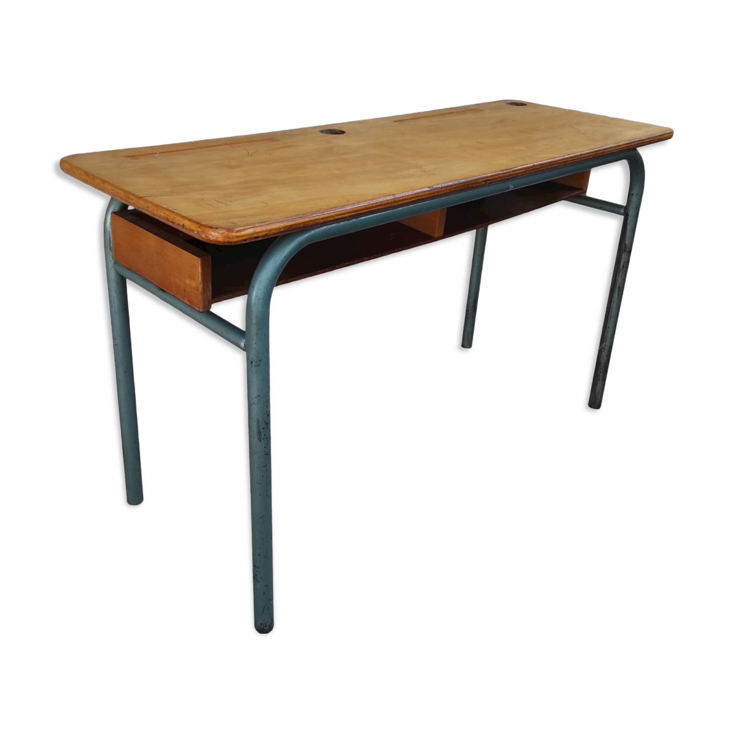 Hitler style 1960 double school desk with locker