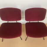 Pair of red velvet armchairs by Pierre Paulin for Thonet.