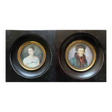 2 x miniatures Empire Maréchal Lanne / Duchesse de Montebello par Parizeau 1808