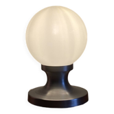 Small vintage table lamp in aluminum and white opaline glass globe LAMP-7362