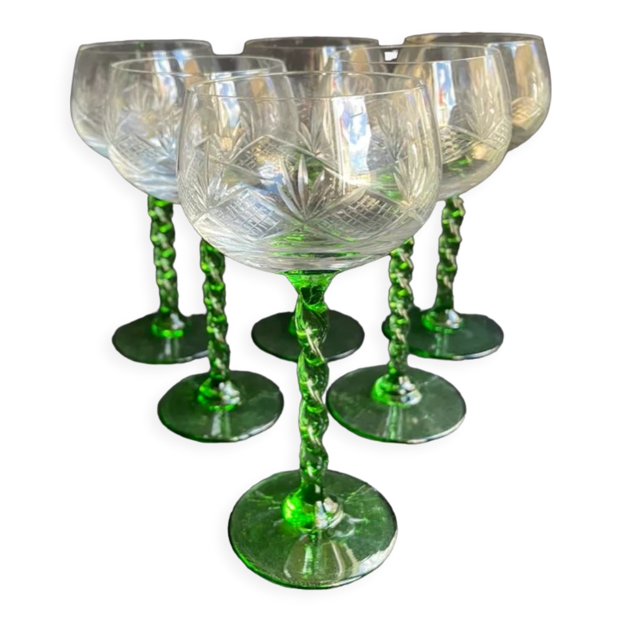 Lot de 6 verres à vin blanc d’Alsace cristal soufflé et taillé XXème