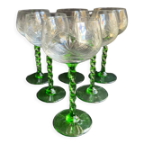 Set of 6 white wine glasses of Alsace crystal blown and cut XXth