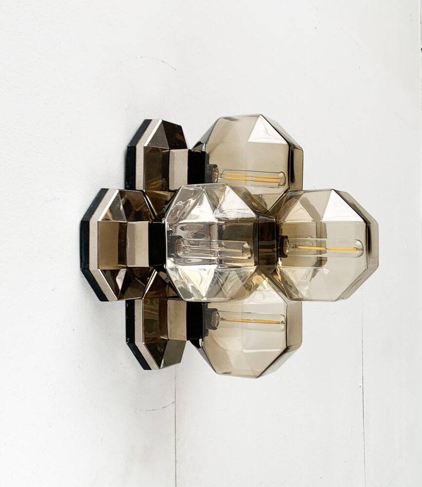 Vintage German wall or ceiling lamp from the space age in chrome and glass by Motoko Ishii for Staff, 1970s.
