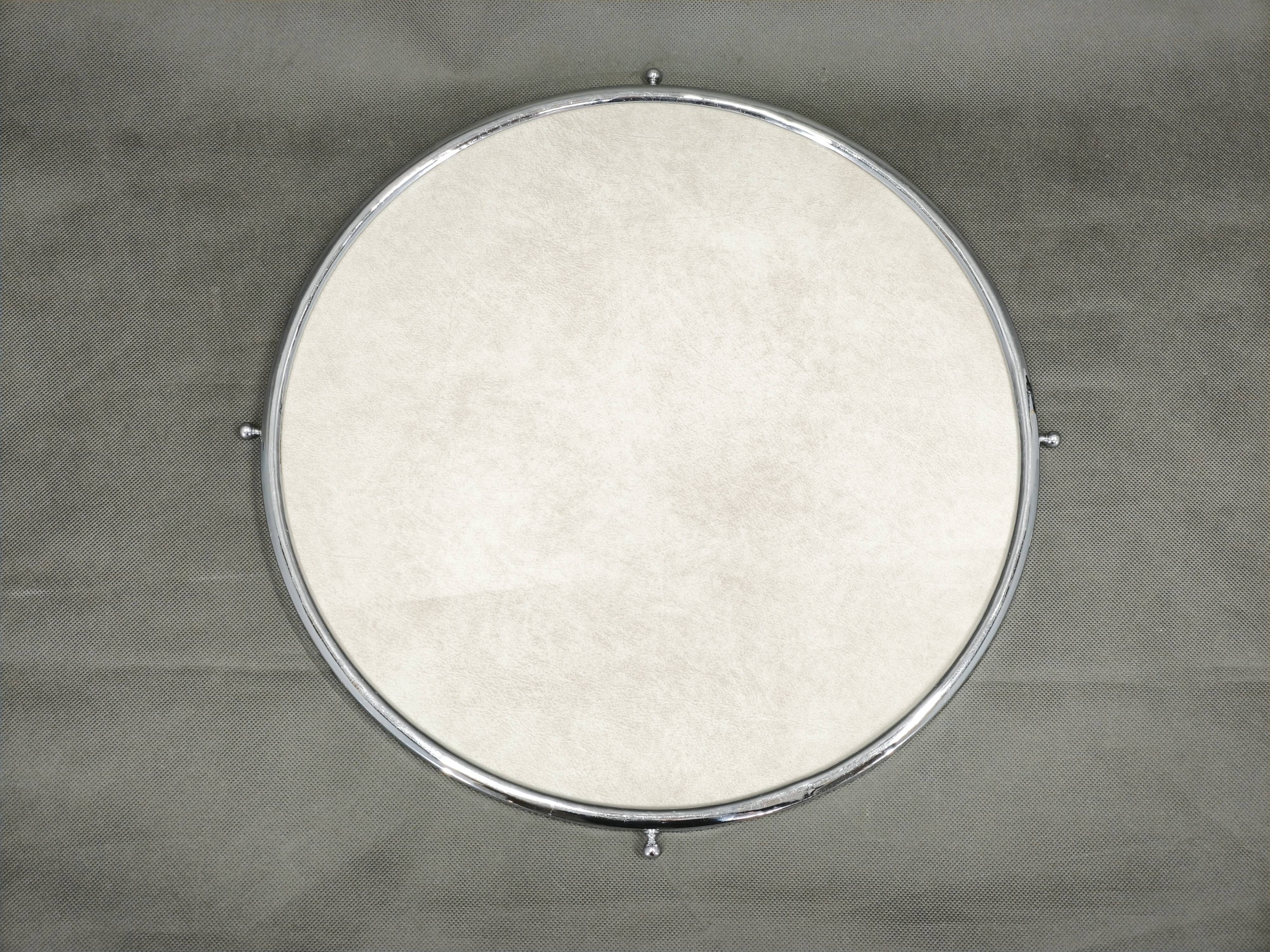 Art Deco Round Chrome, Glass and Wood Serving Tray, Czechoslovakia 1930s