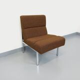 Vintage modernist armchair in wool fabric and chrome metal