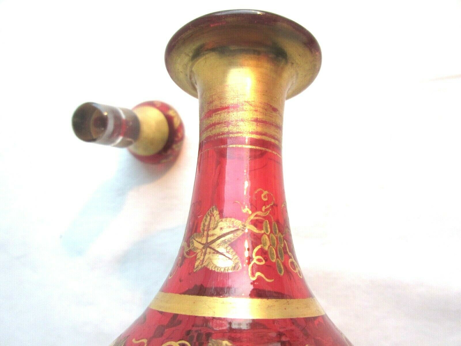 Small carafe Napoleon III red and gold Baccarat crystal, vine decoration