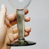 8 Bormioli Rocco Vintage Crystal Water Glasses with Grooved Grey Base