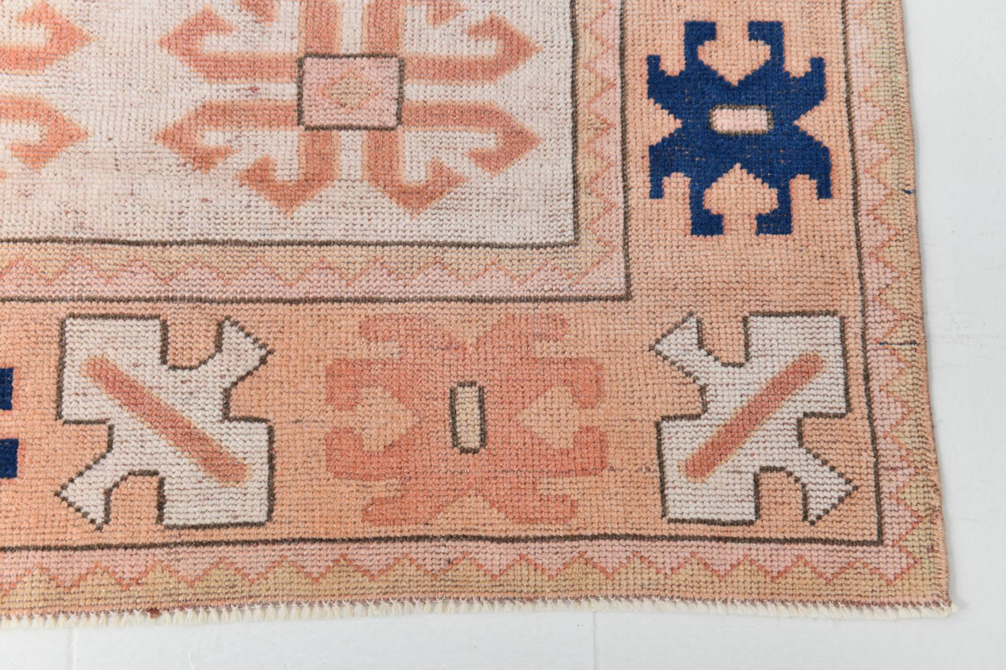 Tapis Kilim Ancien, Motifs Géométriques,Tons Pêche & Bleu Marine,165x263 Cm