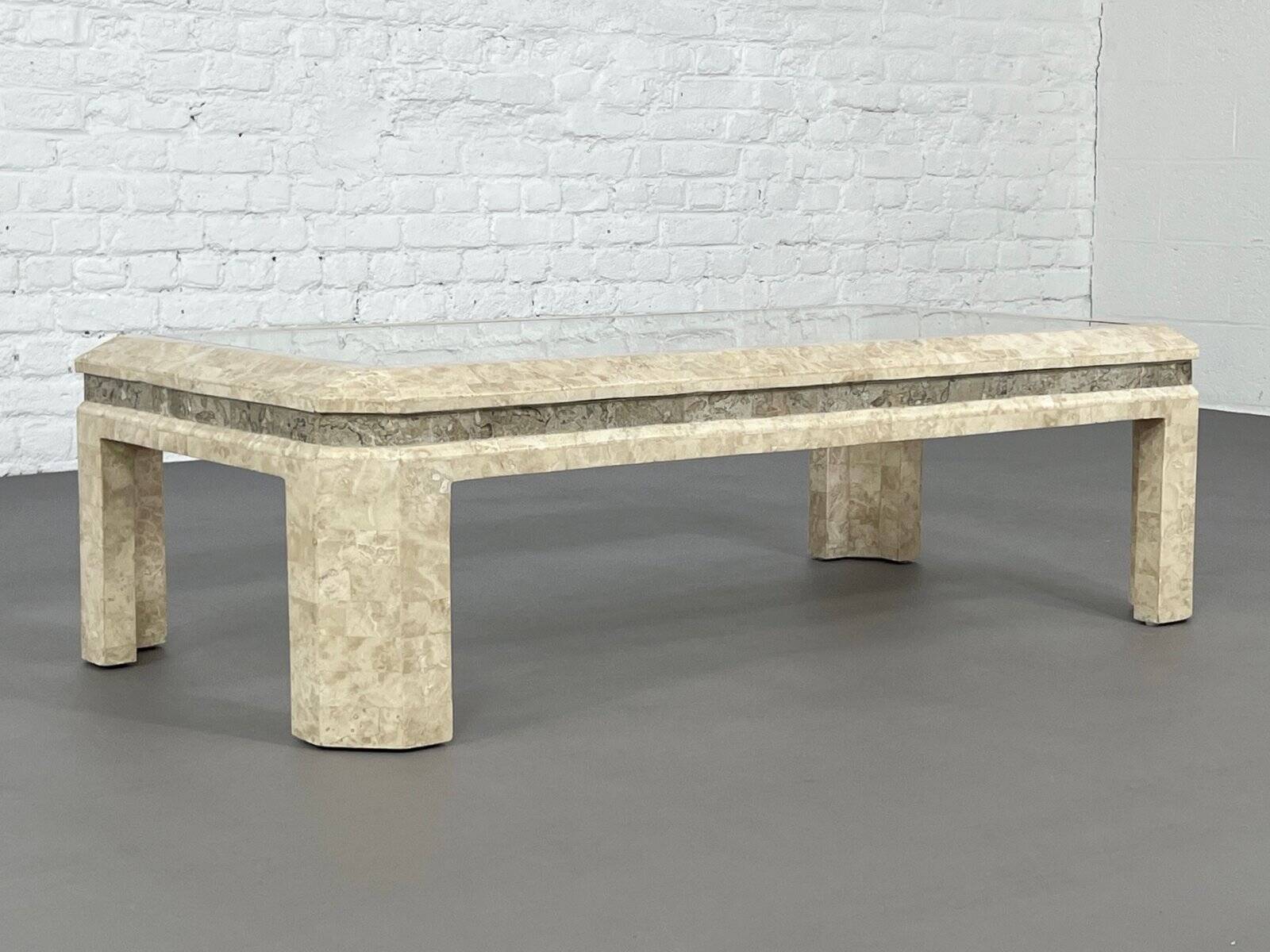 1980s coffee table in stone and glass marquetry