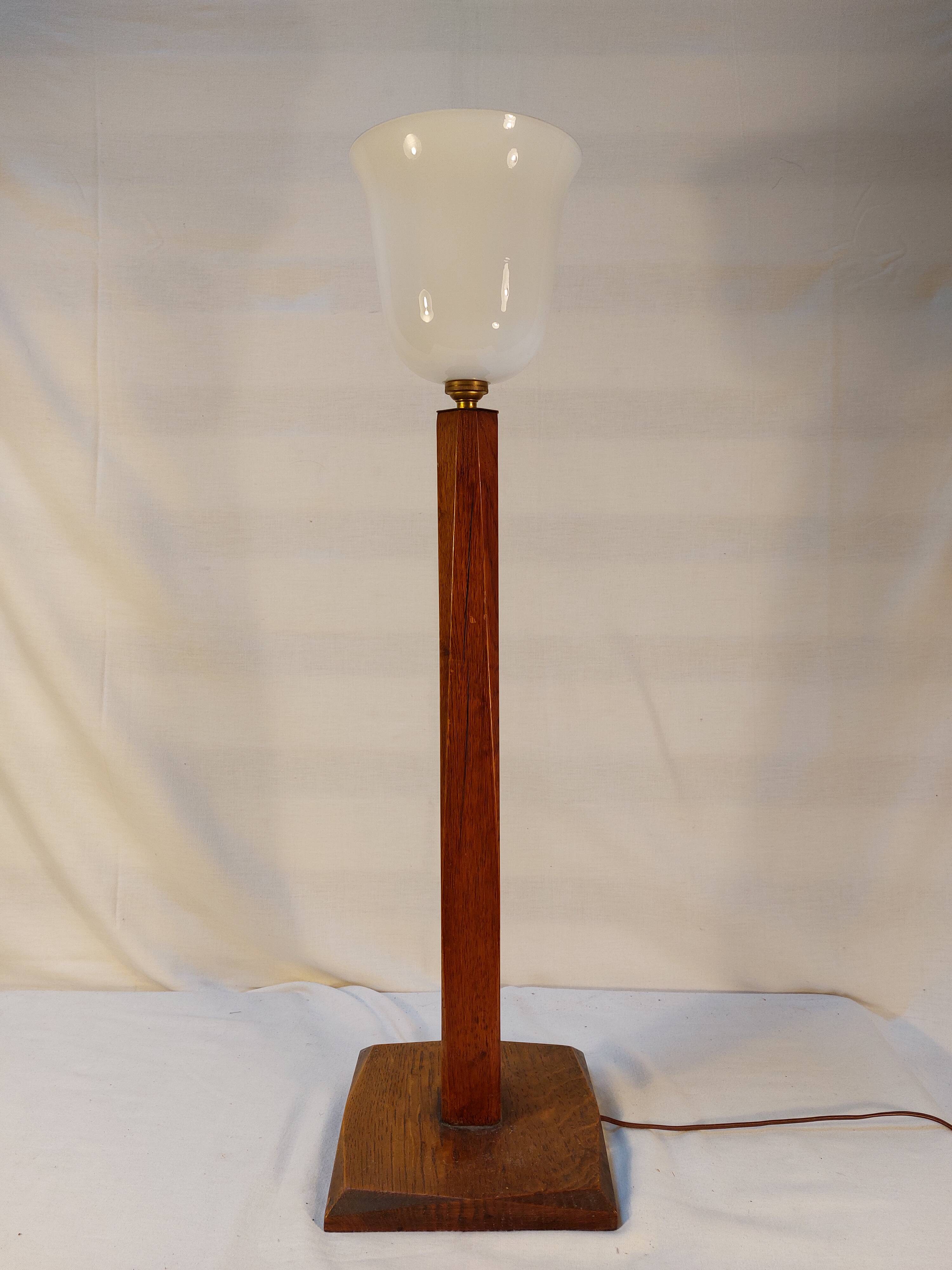 Old Art Deco table lamp 70 cm Mazda style in solid wood