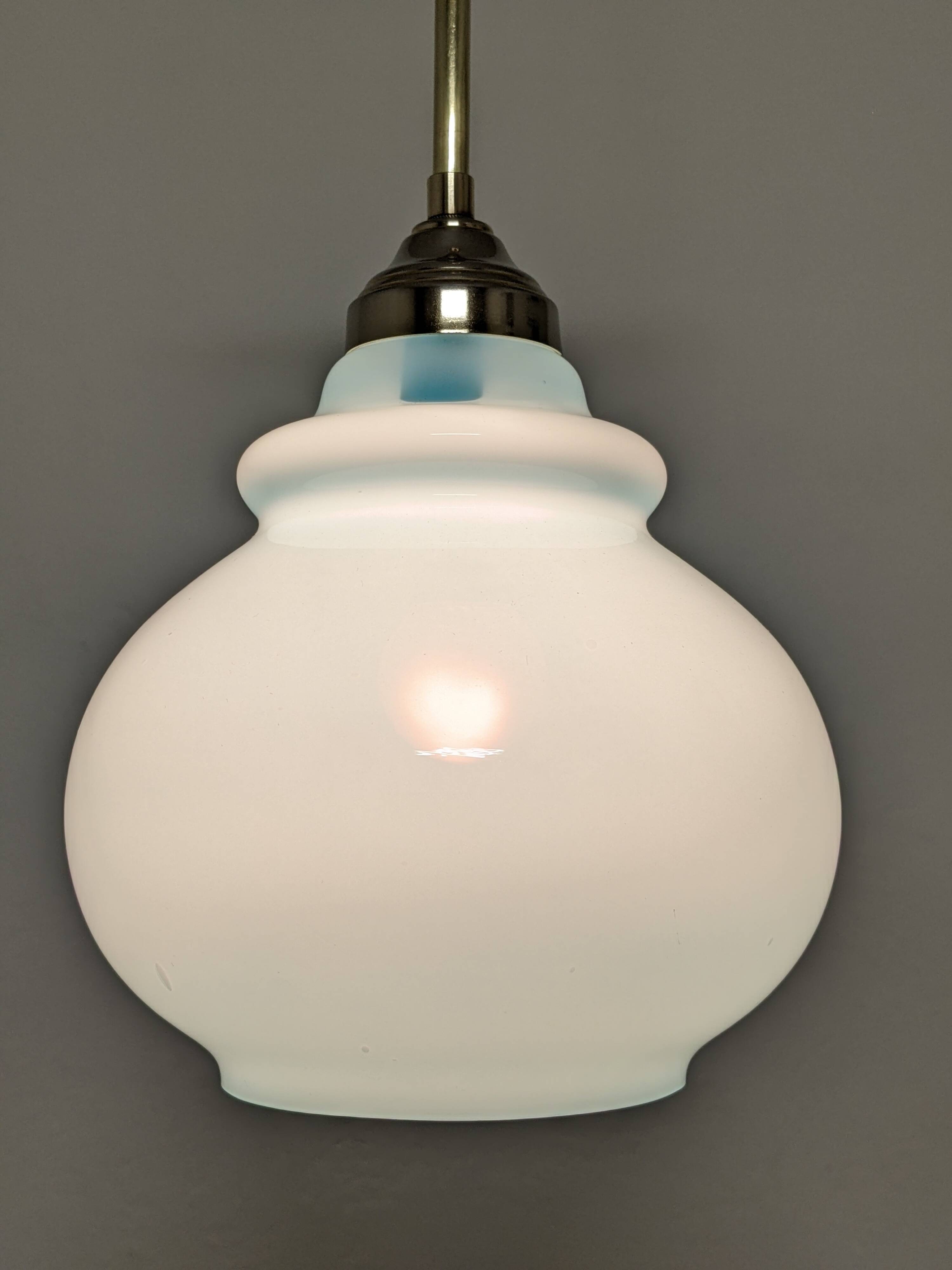 Art Deco style pendant lamp in brass and blue opaline