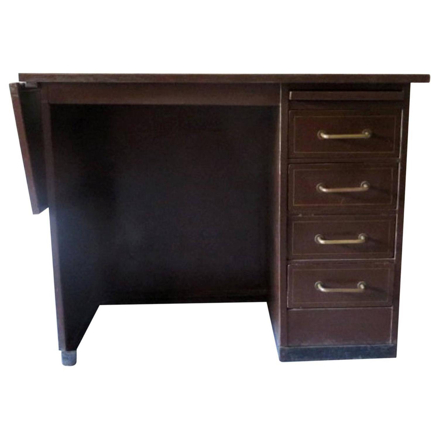 Petit bureau en métal avec rallonge par Roneo, France 1920