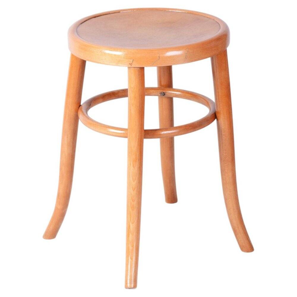 Mid-Century Stool in Sold Beech and Plywood, Czech, 1950s