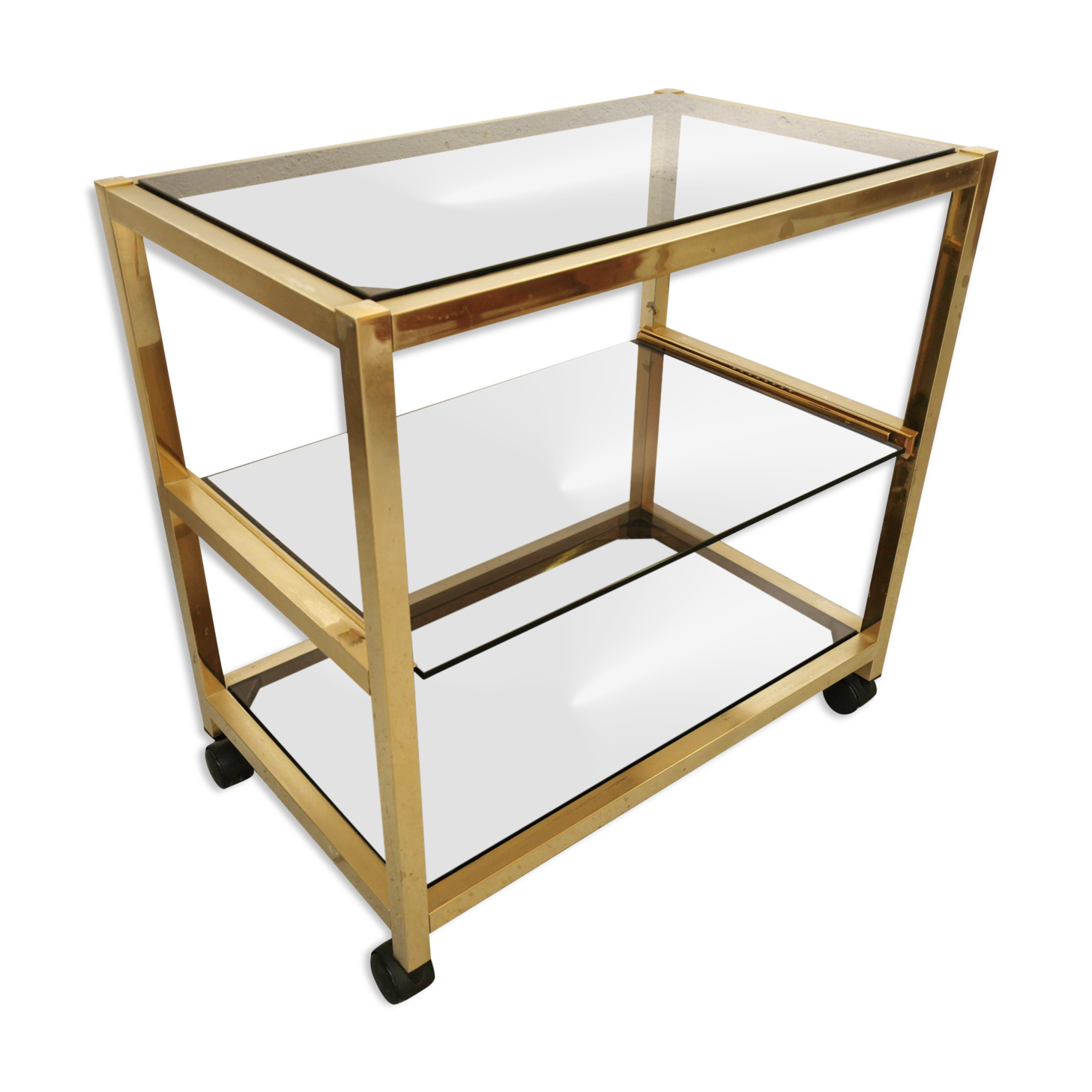 Serving table in brass and glass