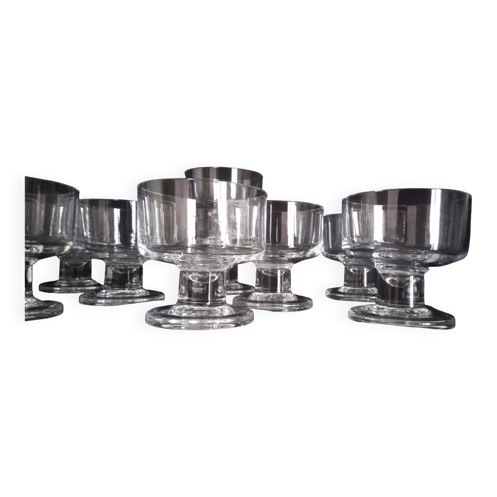 Set of 10 Art Deco crystal footed bowls.