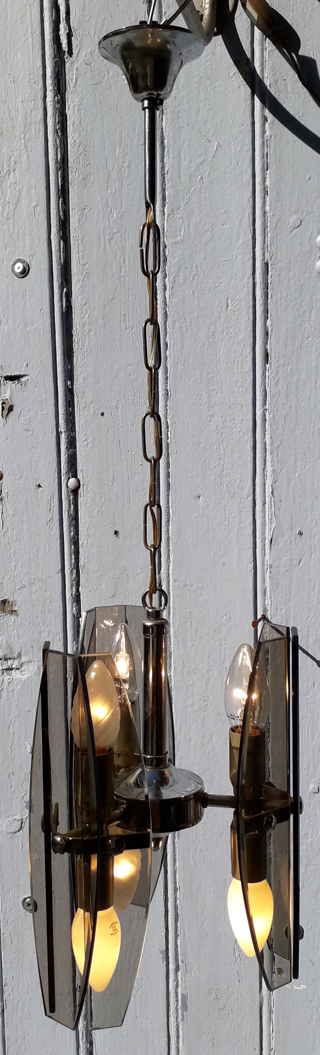 70s smoked glass chandelier