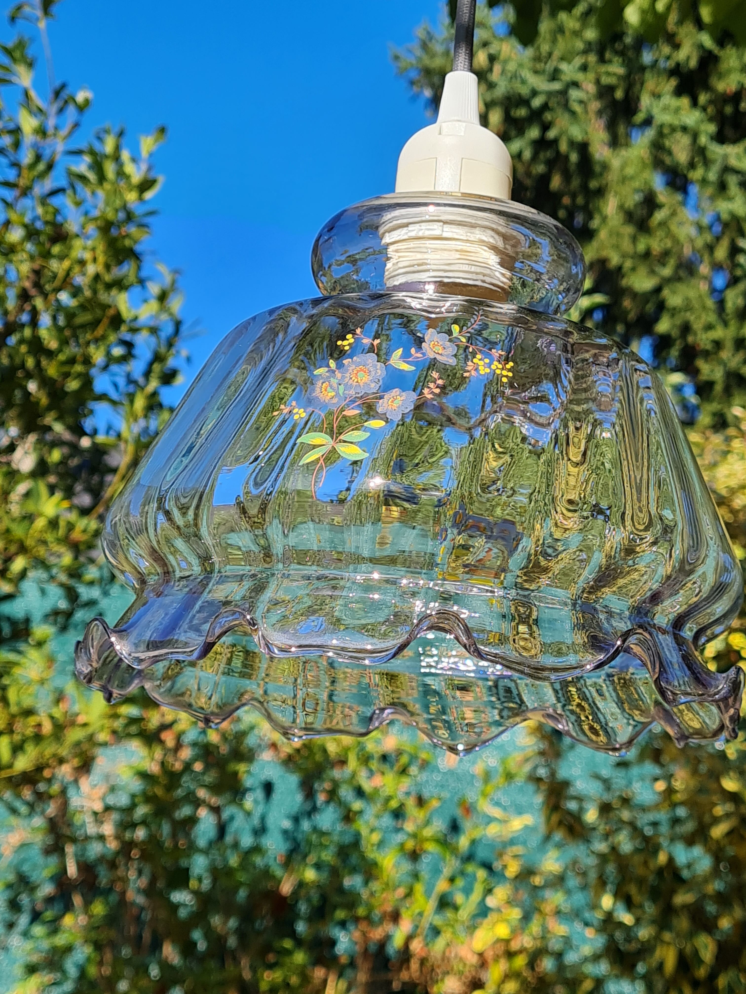 Vintage glass suspension in slightly purple color