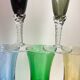 Set of 5 colorful champagne flutes feet worked 60-70s