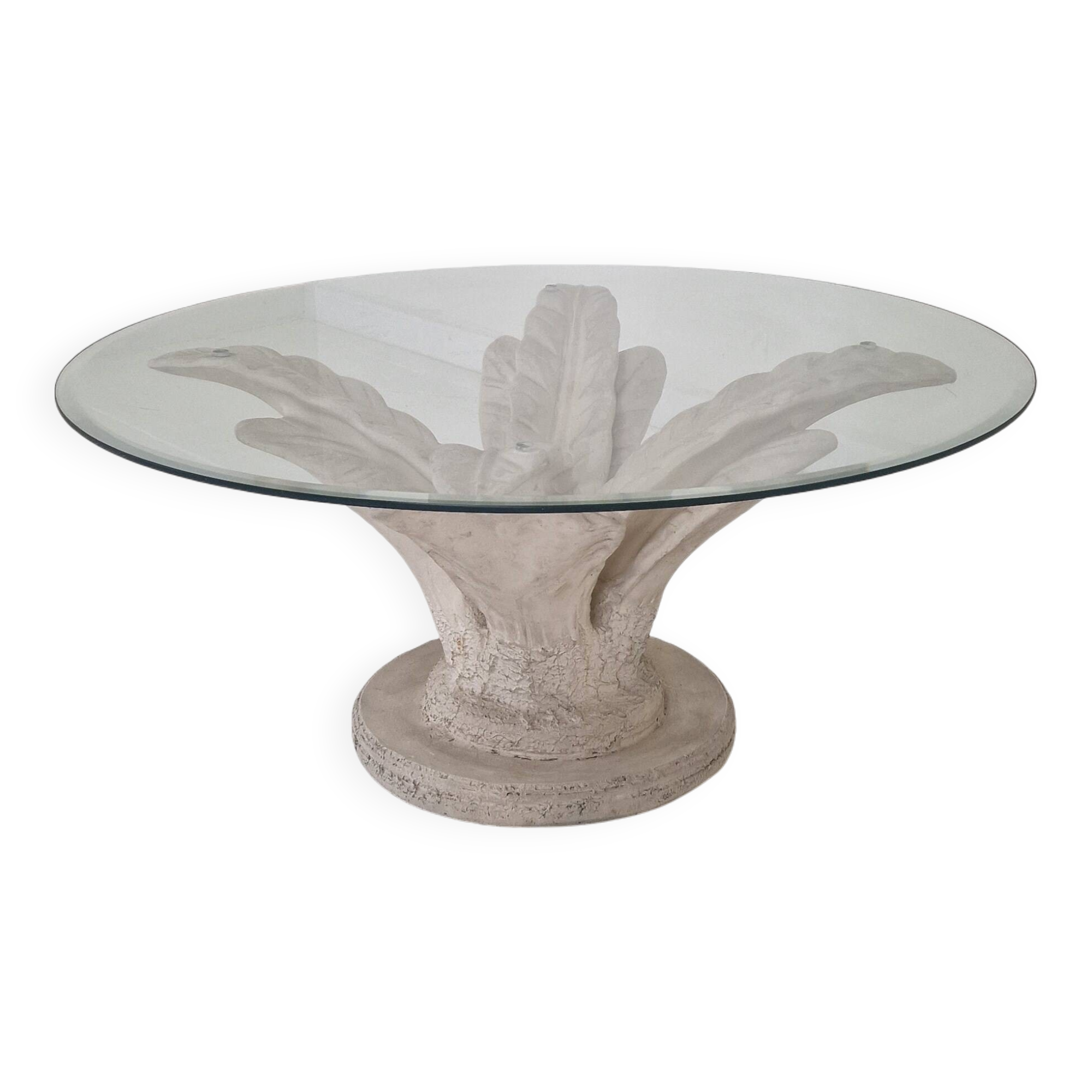 Italian "Flower" Coffee Table in Plaster With Facet Cut Round Plate, 1970s