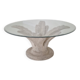 Italian "Flower" Coffee Table in Plaster With Facet Cut Round Plate, 1970s