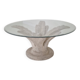 Table basse italienne « Flower » en plâtre avec plateau rond à facettes, années 1970
