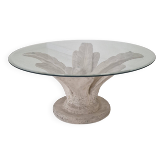 Table basse italienne « Flower » en plâtre avec plateau rond à facettes, années 1970