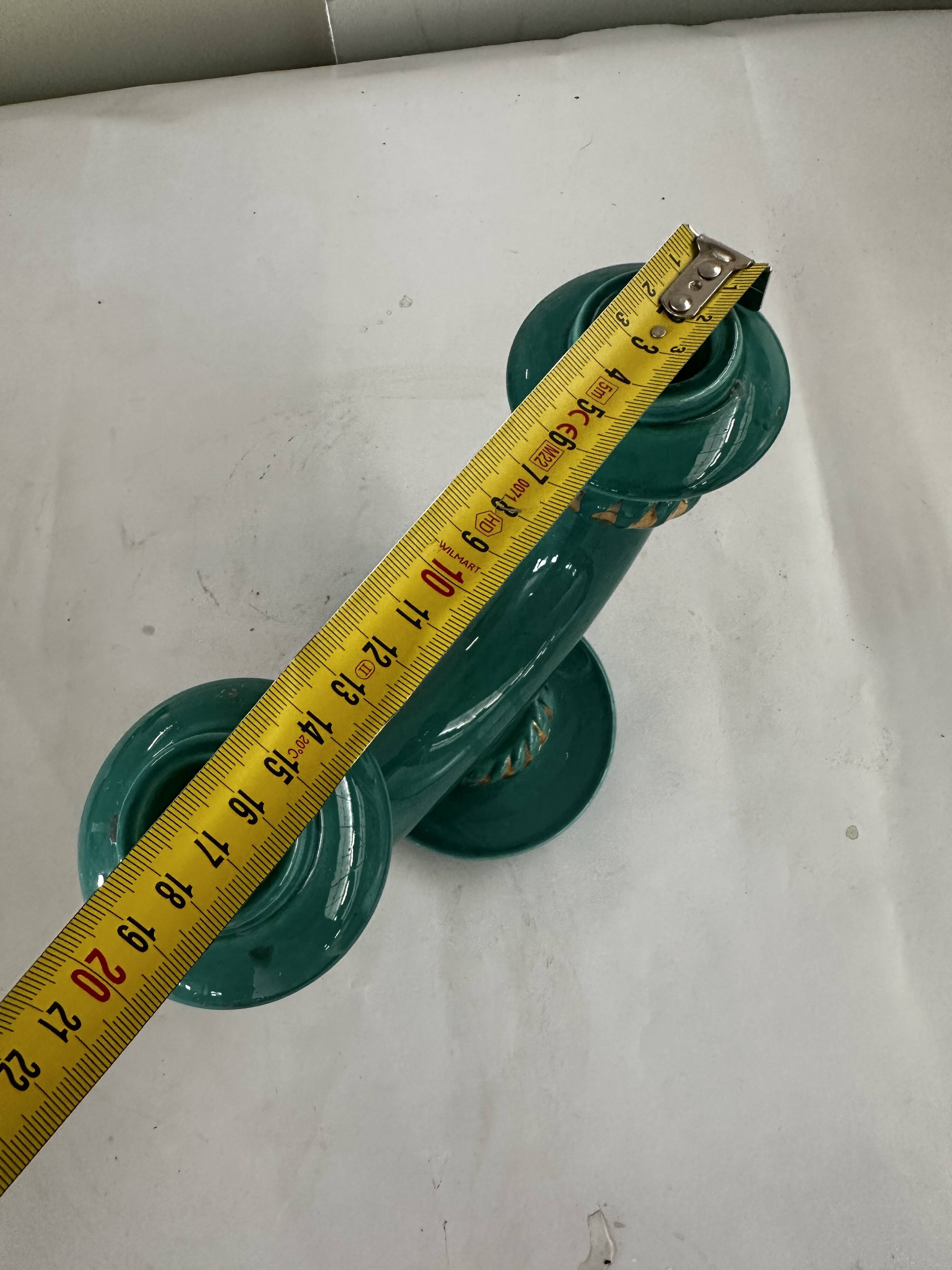 Art Deco candlestick in green and gold glazed ceramic, attributed to Vallauris