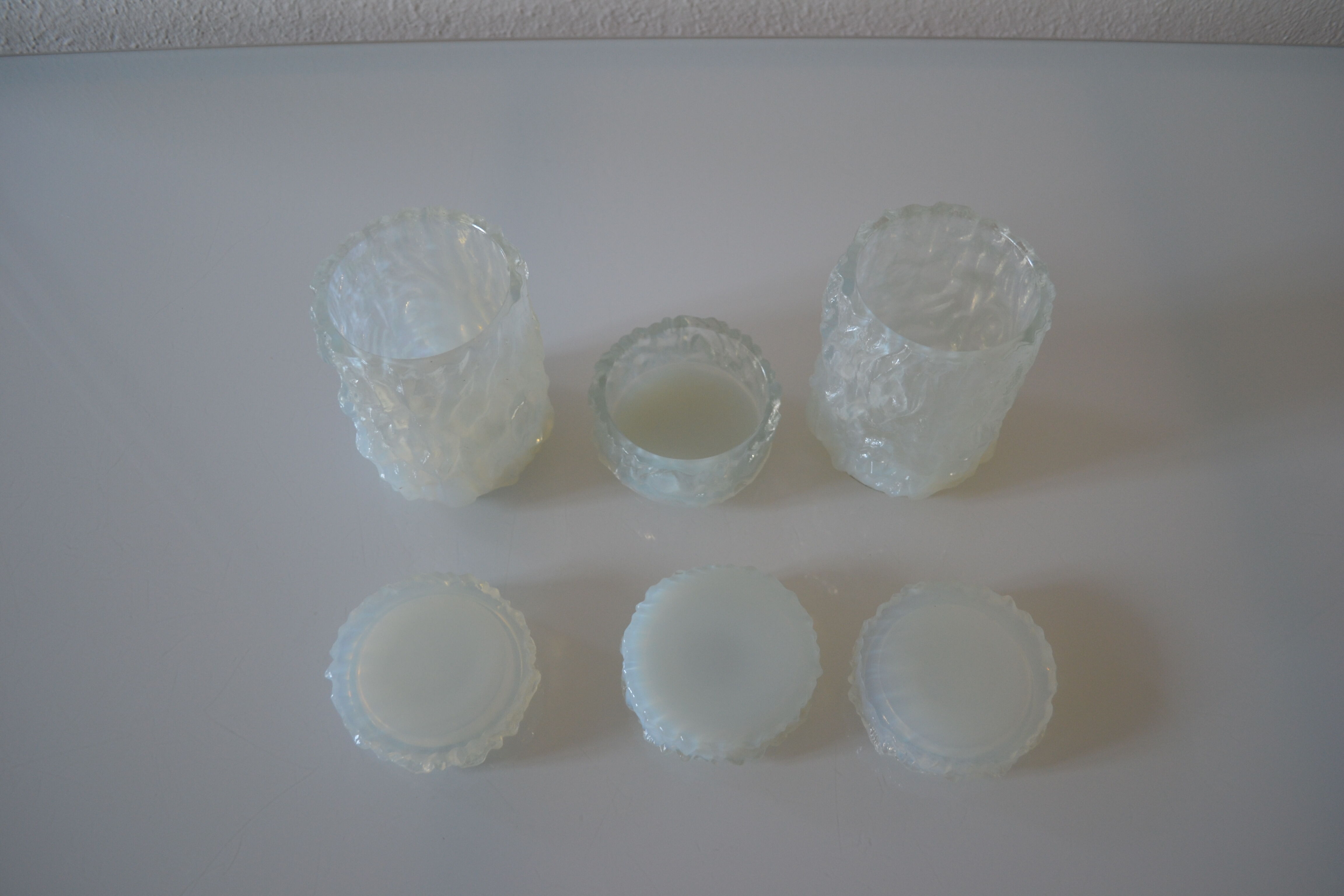 3 opalescent glass jars 60's geoffrey baxter