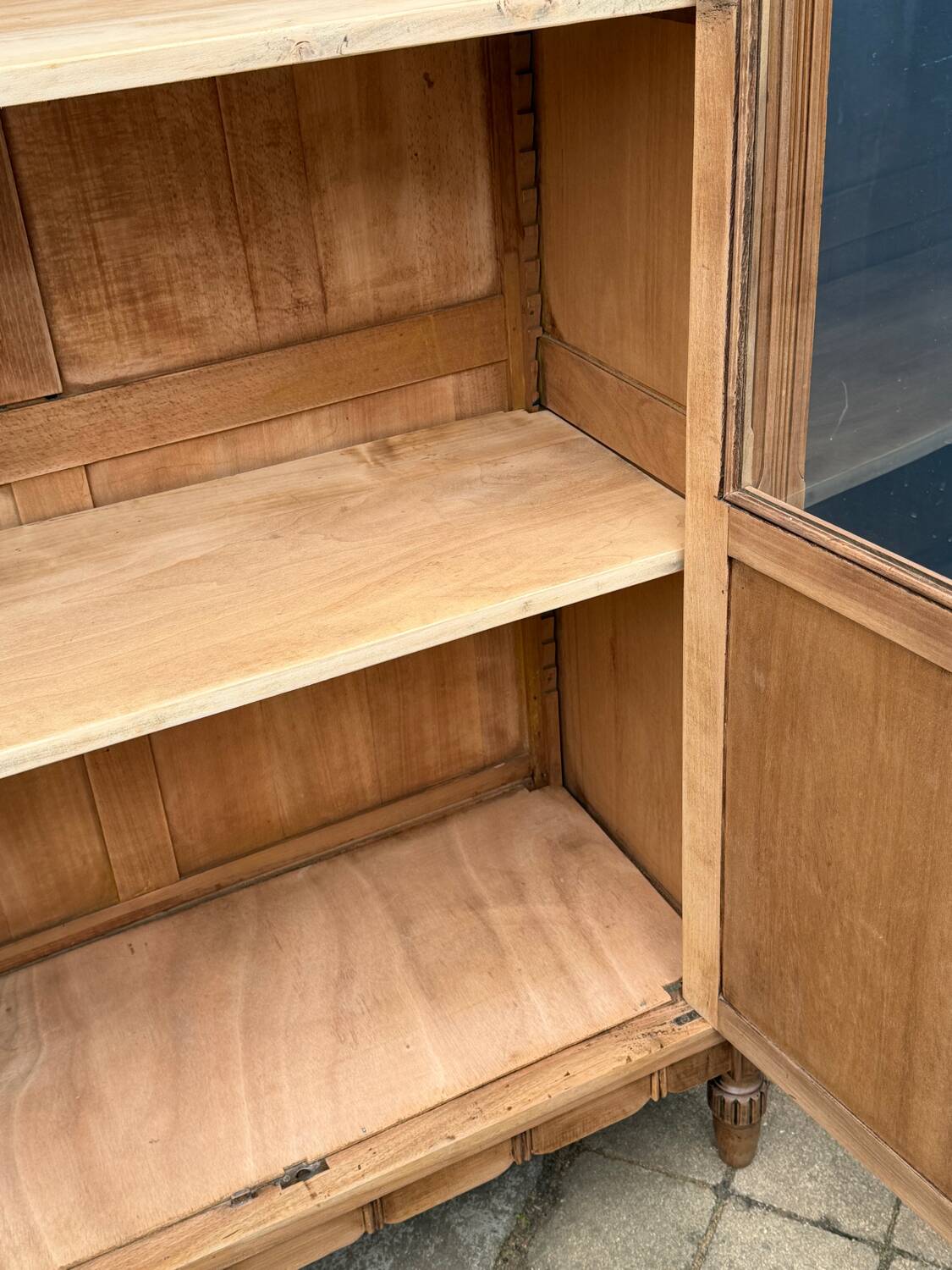 Parisian glass-fronted Art Deco wardrobe in solid raw walnut.
