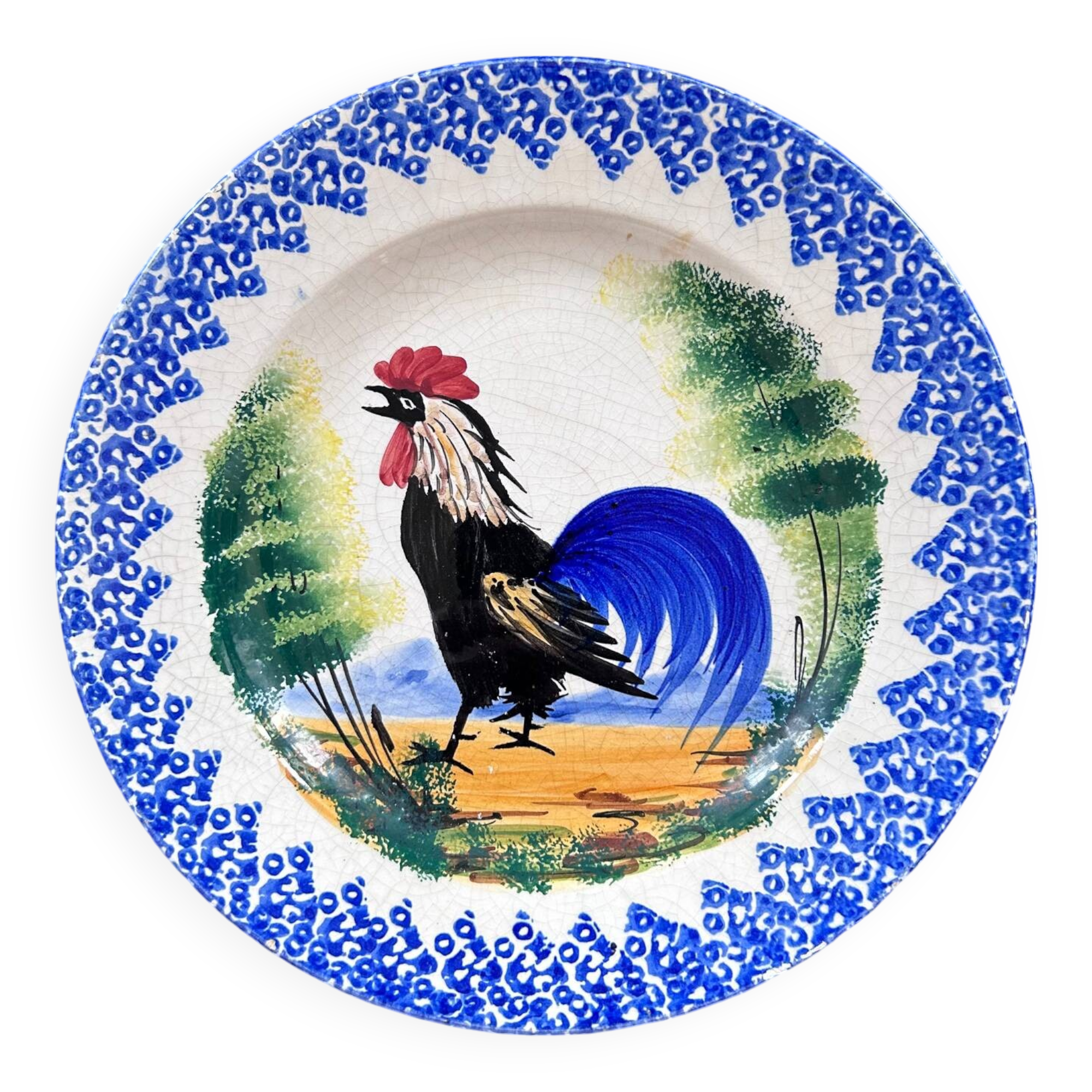 Old plate with rooster decoration