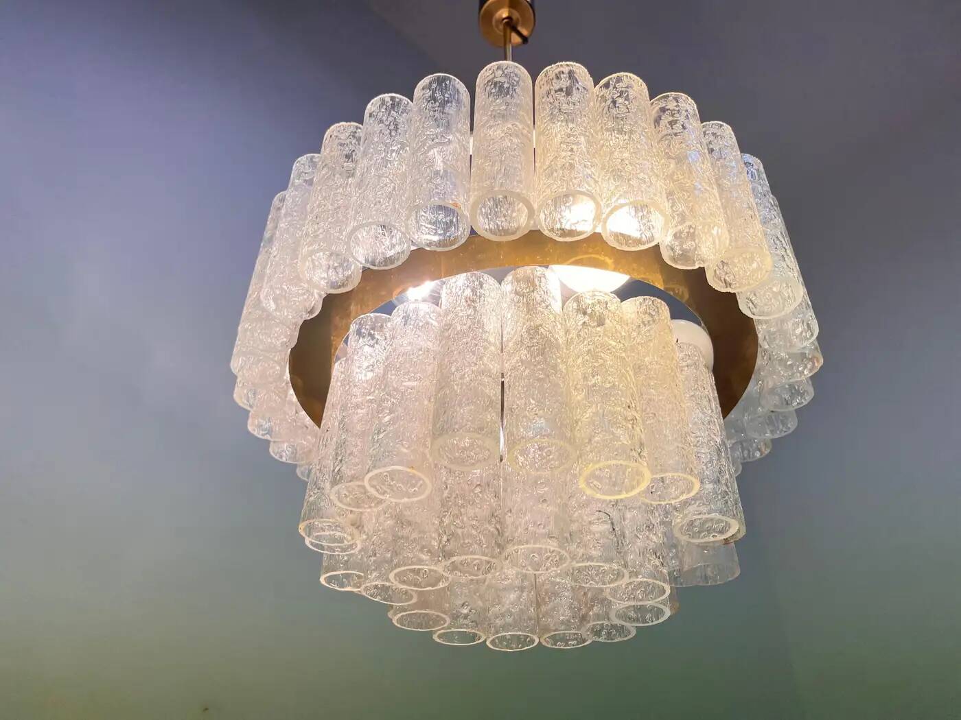 XL design midcentury glass chandelier by Doria, 1960s / Germany